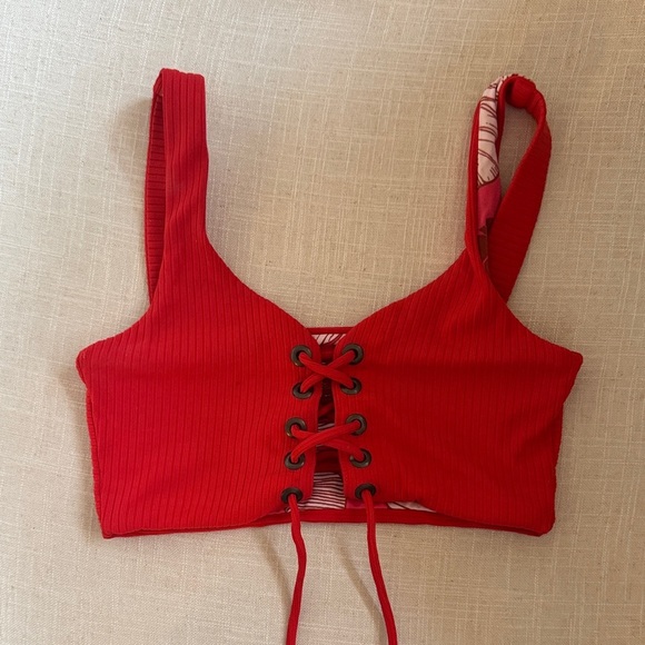 Maaji Red Lace-Up Bikini Top - Picture 1 of 2